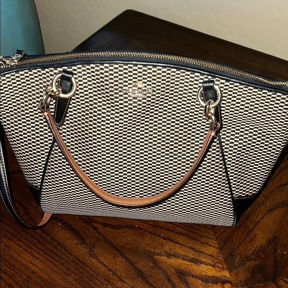 Coach Black and Cream Checkered Tote Great Condition